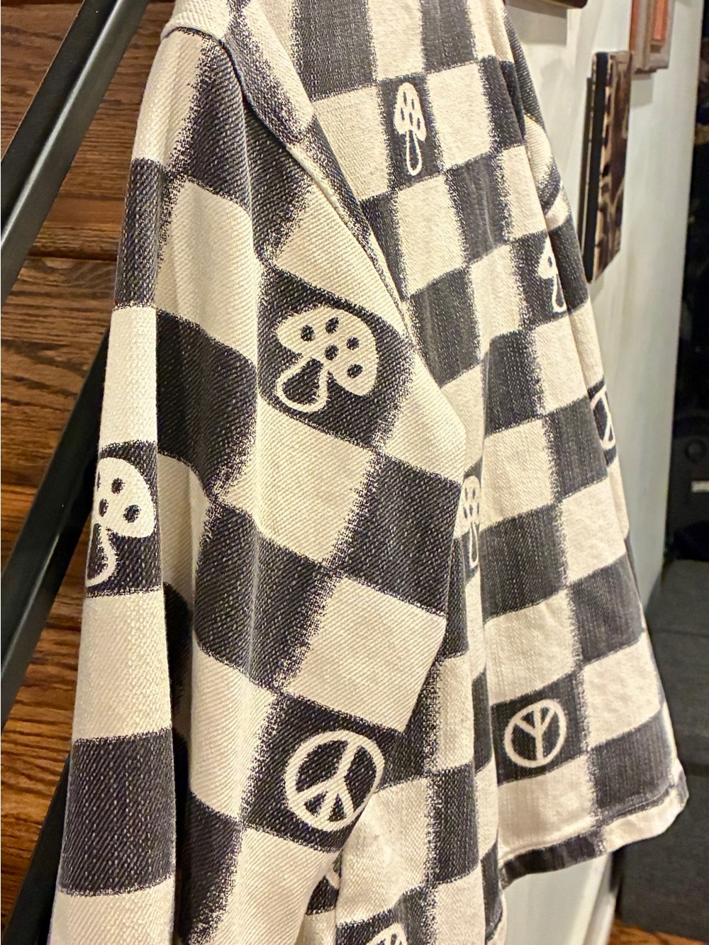 Urban Outfitters Wide Sleeve Oversized Blazer Jacket;Peace Sign+Mushroom Sz XS/S